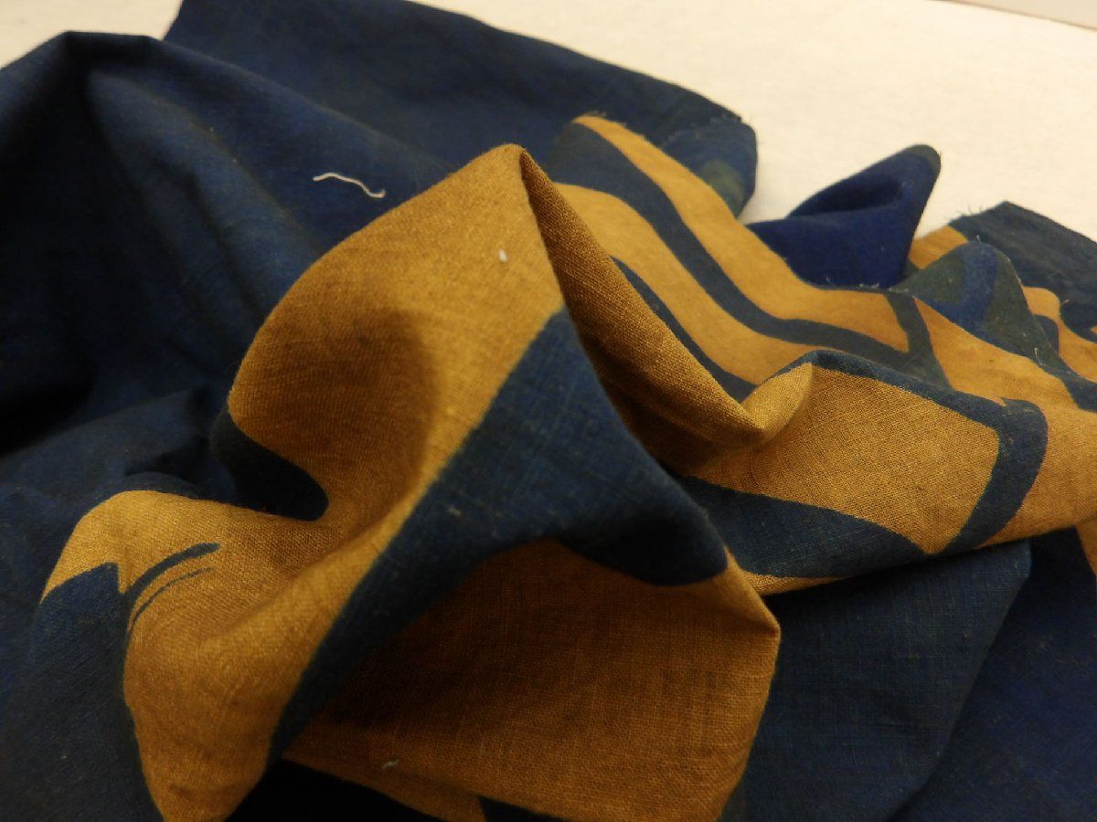 P41435 古い 木綿 筒描き 藍染め 65cm×125cm 古布古裂 k