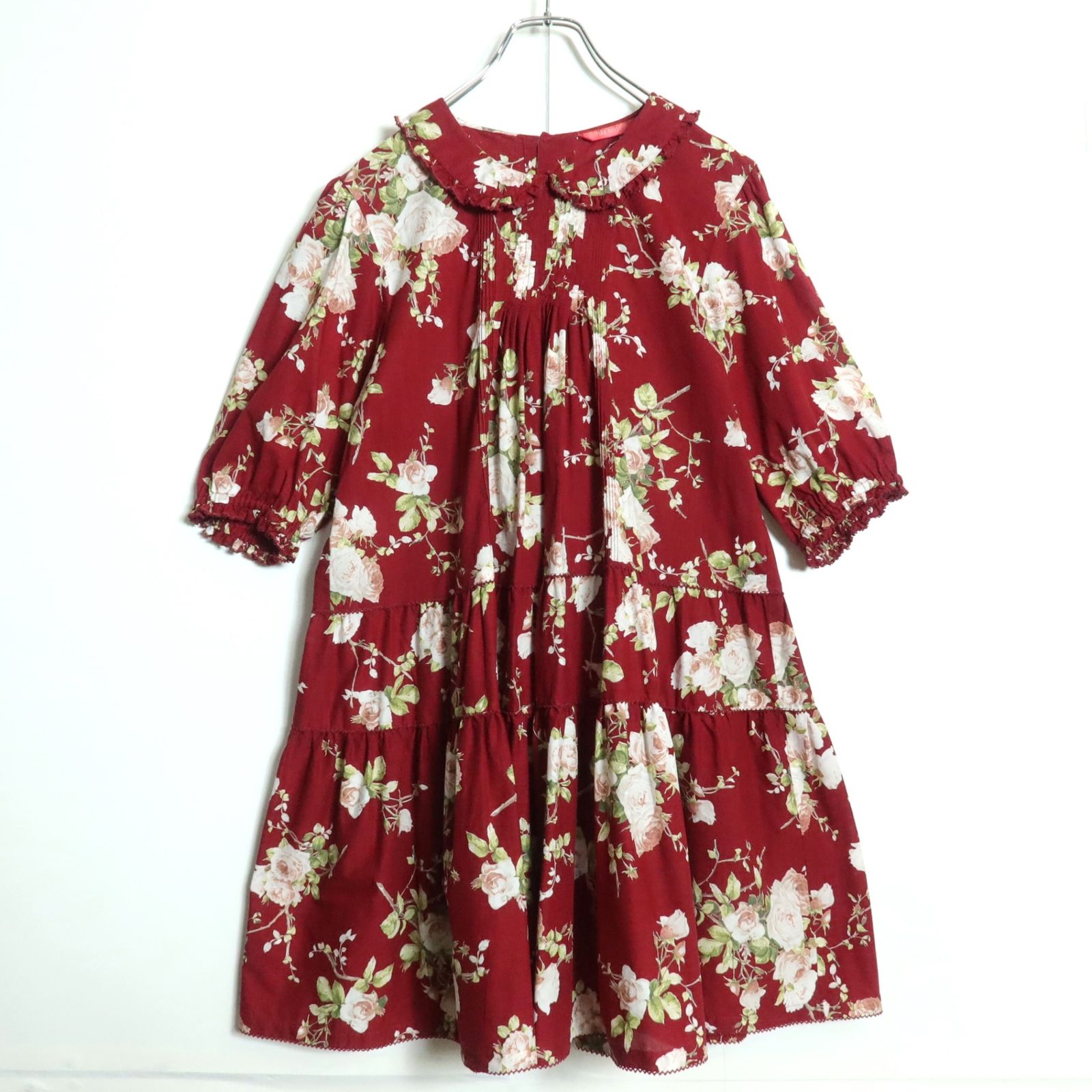 美品】ピンクハウス☆ローズpt♪ローンチュニックブラウス 赤系 フリル