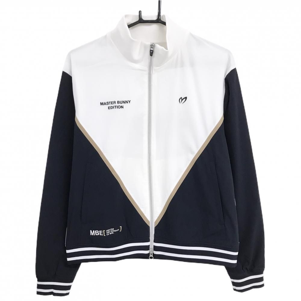新品　マスターバニー　ブルゾン　ジャケット　白　ゴルフウェア　レディース　保温 超美品】マスターバニー ジャケットブルゾン 白×黒 切替 ストレッチ