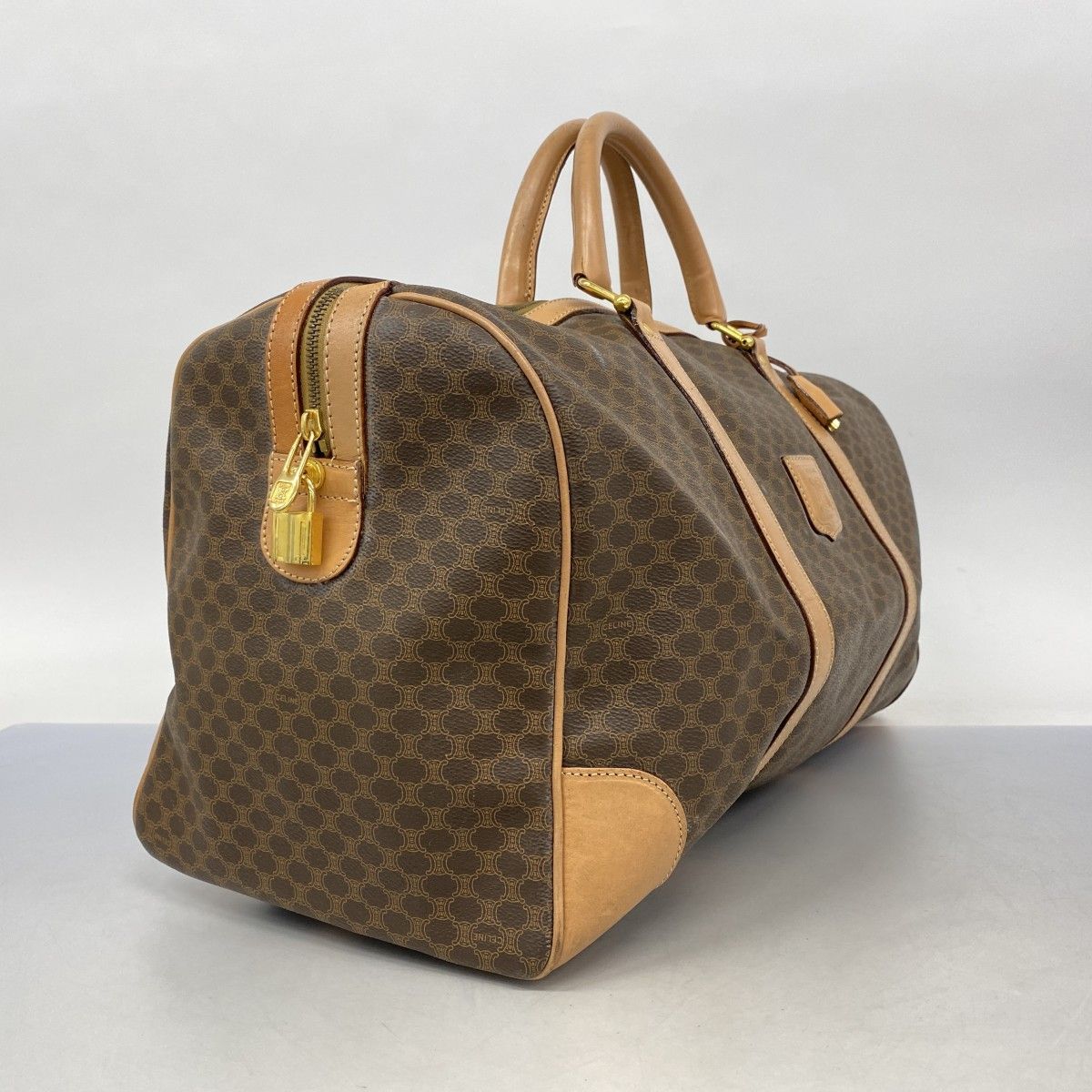 【特大容量】セリーヌ　ボストンバッグ　マカダム　レザー　PVC ゴールド金具 CELINE（セリーヌ） ボストンバッグ 旅行バッグ ハンドバッグ マカダム