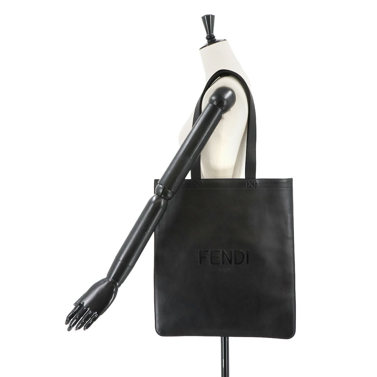 未使用 展示品 フェンディ FENDI ロゴ トート バッグ レザー ブラック