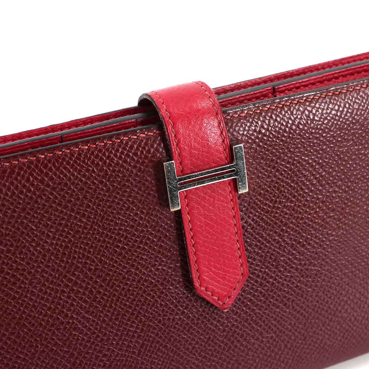 エルメス HERMES ベアンスフレ 二つ折り 長財布 エプソン ルージュ 