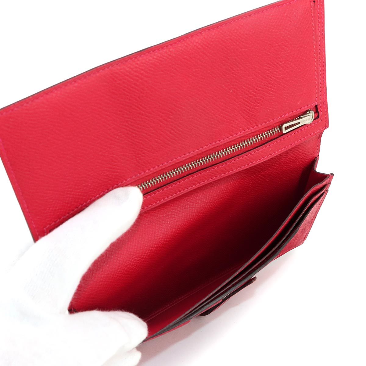 エルメス HERMES ベアンスフレ 二つ折り 長財布 エプソン ルージュ 