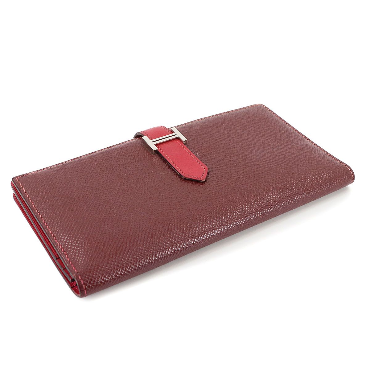 エルメス HERMES ベアンスフレ 二つ折り 長財布 エプソン ルージュ 