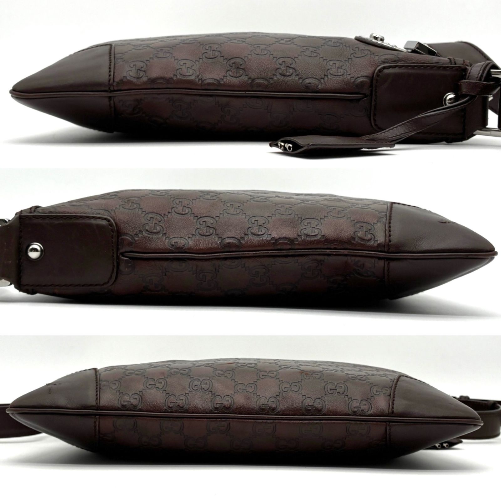 【美品】グッチ GG シマレザー ショルダーバッグ 黒 斜め掛け ロゴ型押し 美品・正規品 GUCCI グッチ GG シマレザー ショルダーバッグ 斜め掛け