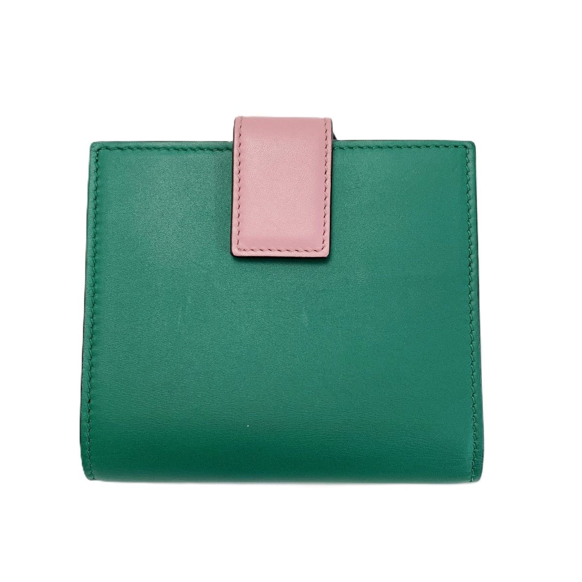GUCCI グッチ 2つ折り財布 410104 グリーン×ピンク イニシャル入