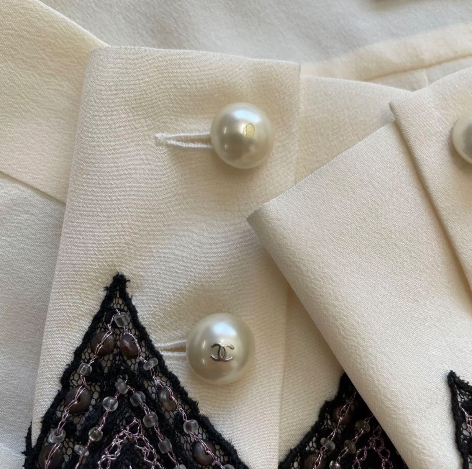 CHANEL シャネル シャツ ブラウス フェイクパールボタン シルク100
