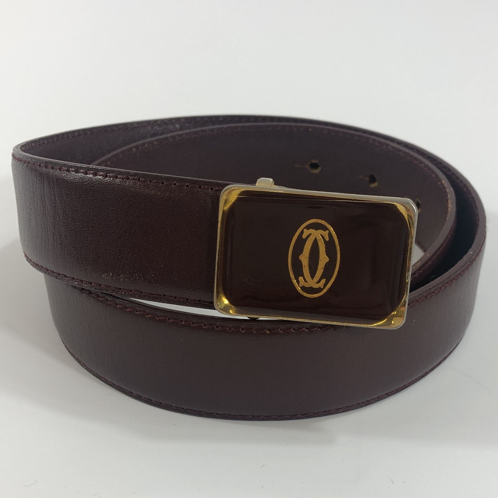 美品 カルティエ マストドゥカルティエ ベルト ボルドー レザー C