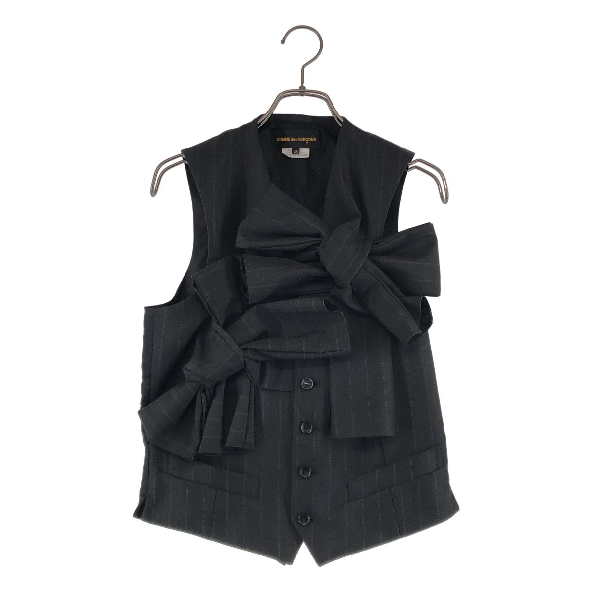 【美品】 COMME des GARCONS / コムデギャルソン | 2013AW | ポリエステル リボン装飾 ジレ ベスト | XS | チャコールブラック系 | レディース