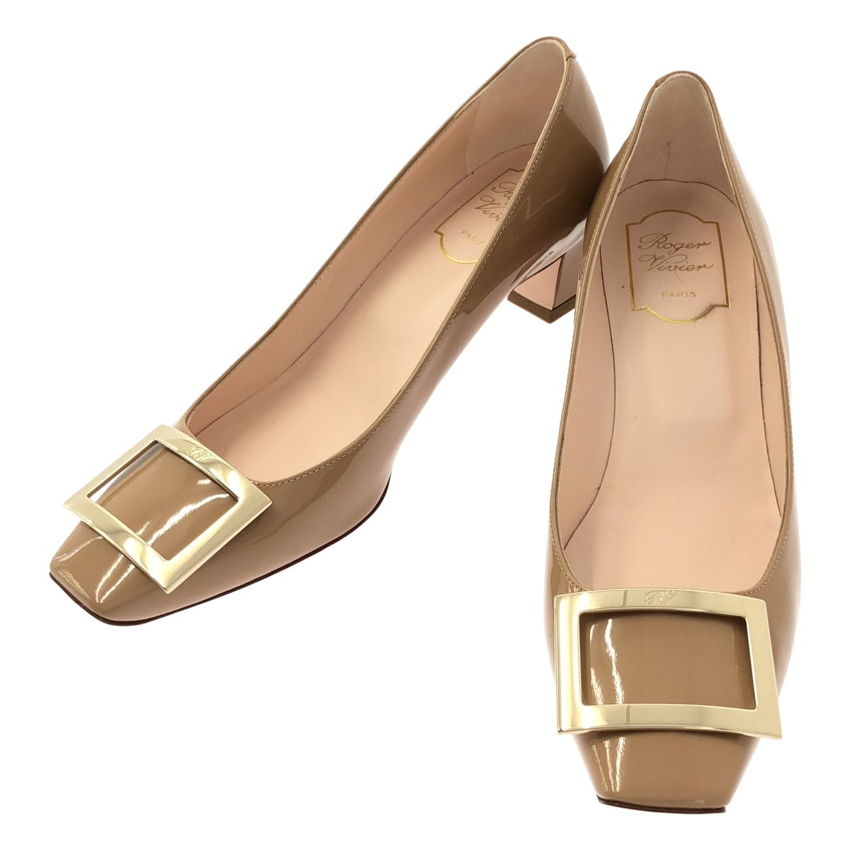 【ロジェヴィヴィエ】トランペット　パンプス　ベージュ系　スクエアトゥ　39 美品】 Roger Vivier / ロジェ・ヴィヴィエ | トランペット パテント