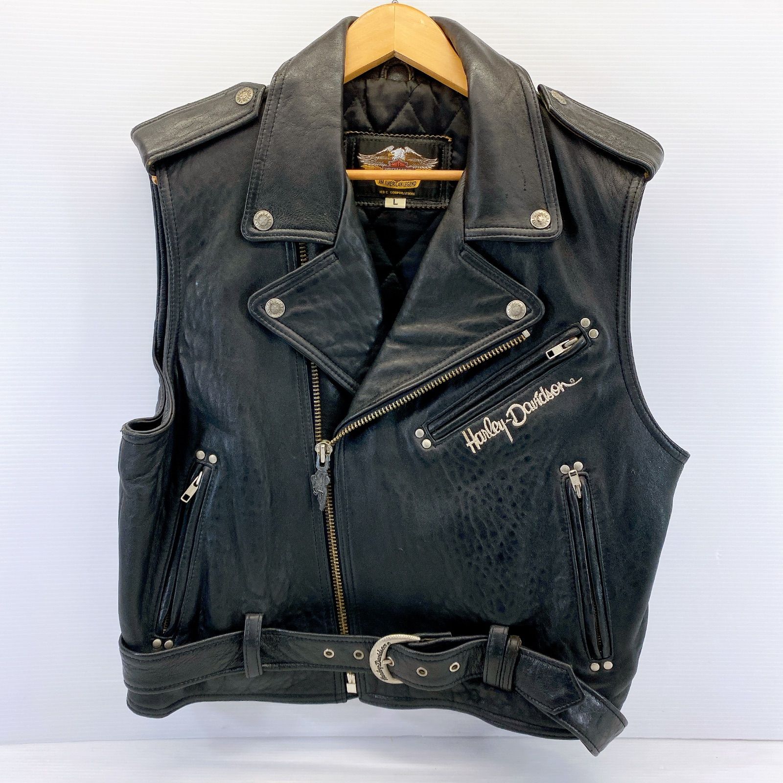 □ ハーレーダビッドソン レザー Wライダース ベスト メンズ L
