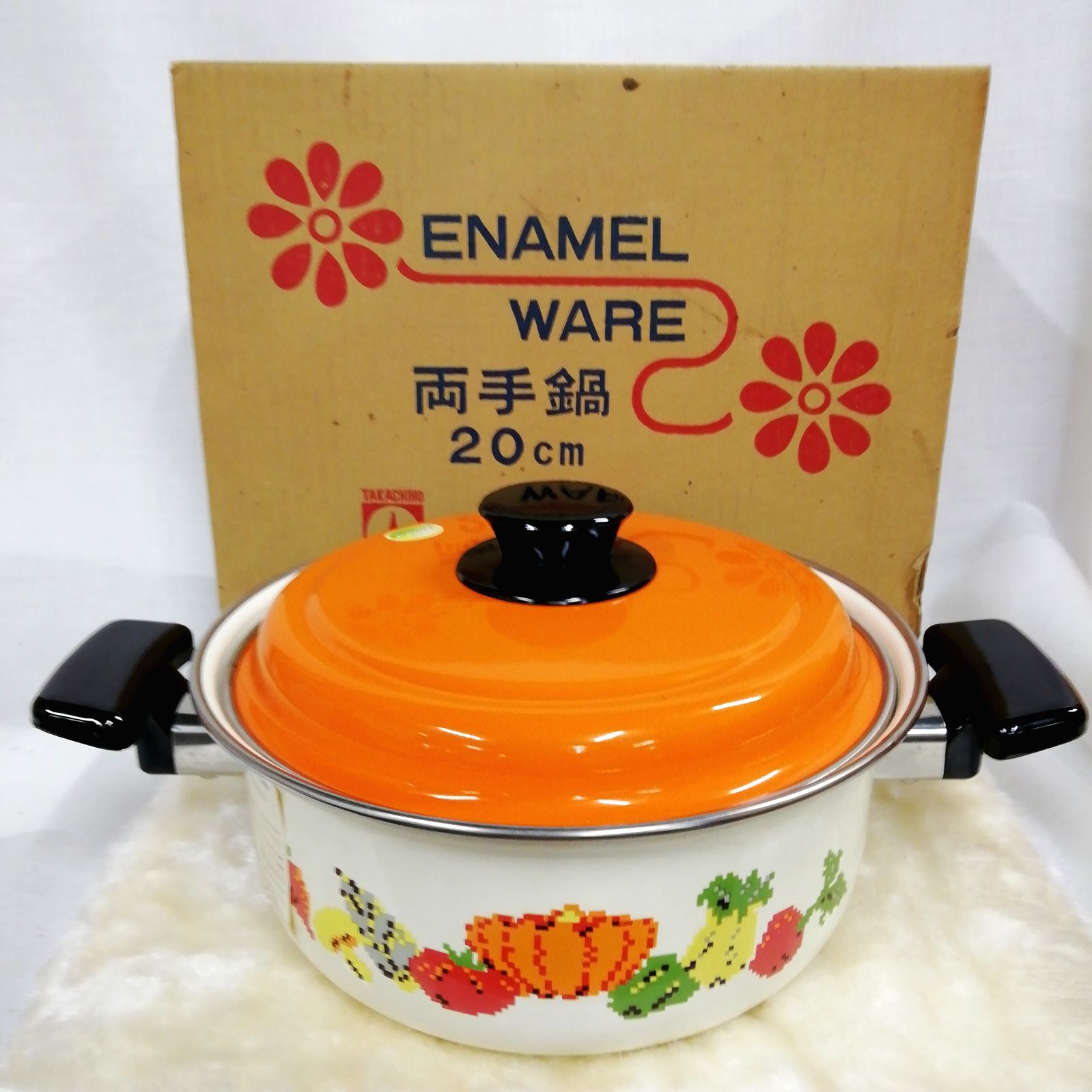 両手 ホーロー鍋 花柄 高千穂（Takachiho）製 ﻿昭和 レトロ 未使用