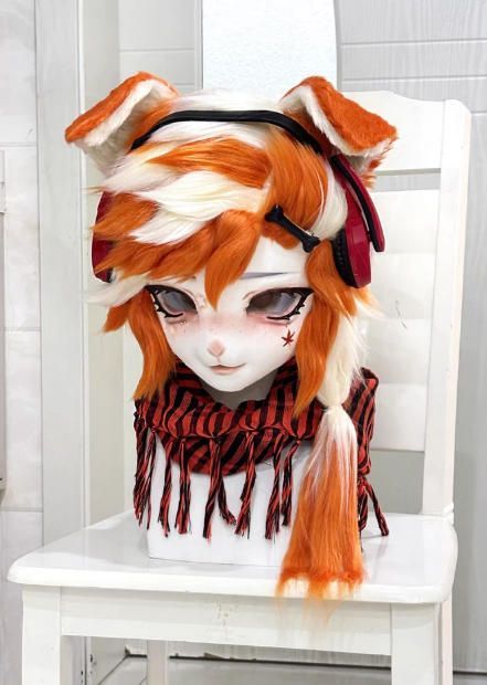 着ぐるみ kigurumi全頭ヘッド ケモノ マスク コスプレ コスチューム 着ぐるみヘッド kigurumi NO.213 犬 オレンジ色 ファースーツ 全頭
