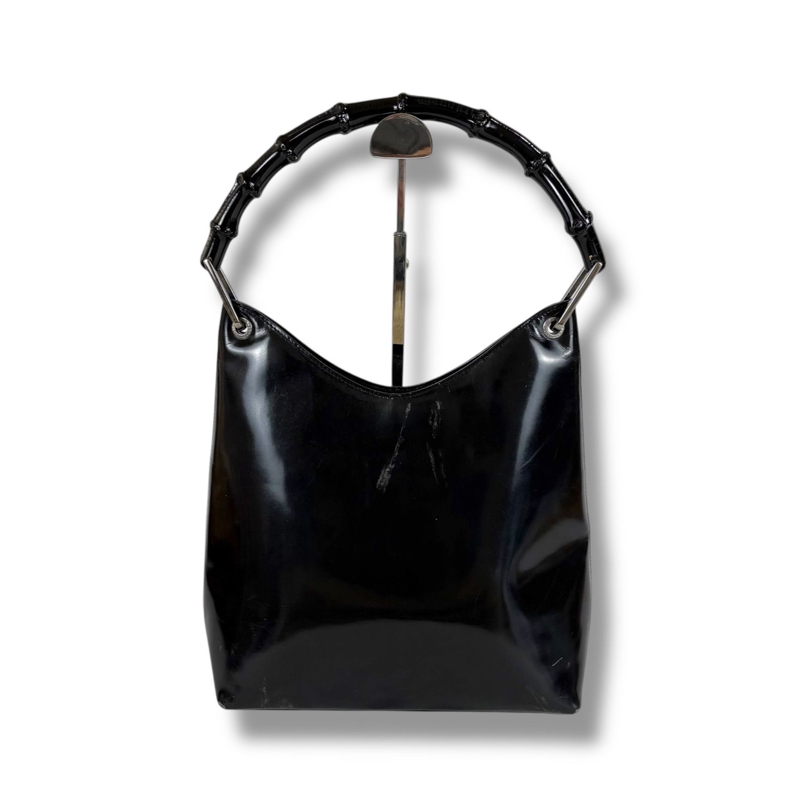 グッチ GUCCI ハンドバッグ バンブー パテントレザー ブラック 黒 ワン 