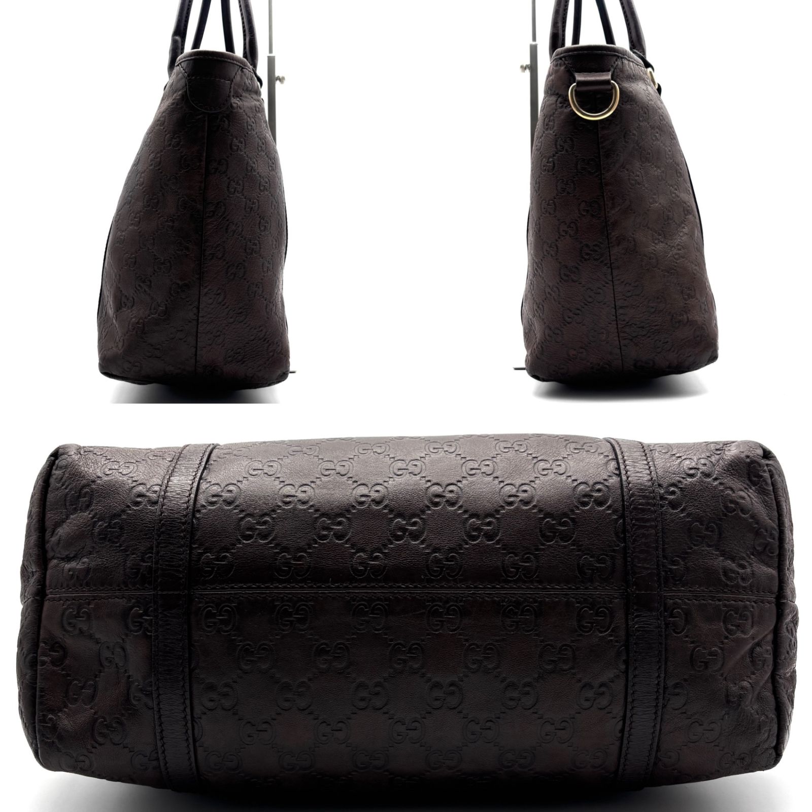 美品 GUCCI グッチ トートバッグ GG シマレザー ロゴプレート 手持ち