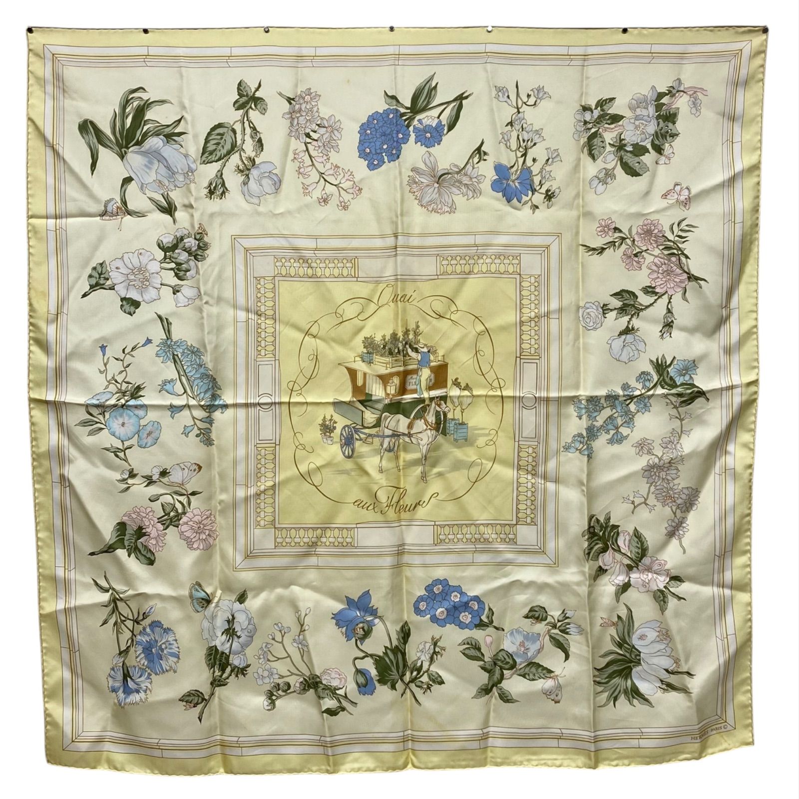 エルメス カレ90 Quai aux fleurs シルクスカーフ 花咲く海岸通り