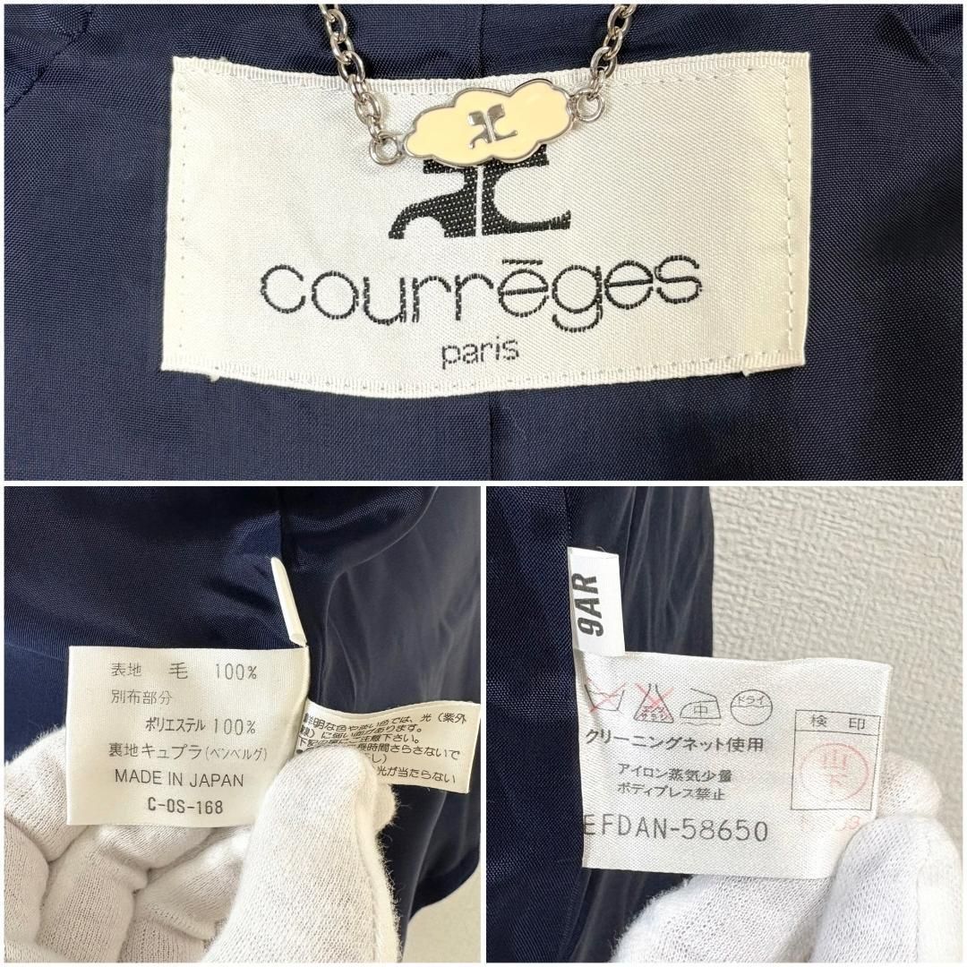 美品】 courreges テーラードウールジャケット 9AR ネイビー 無地 