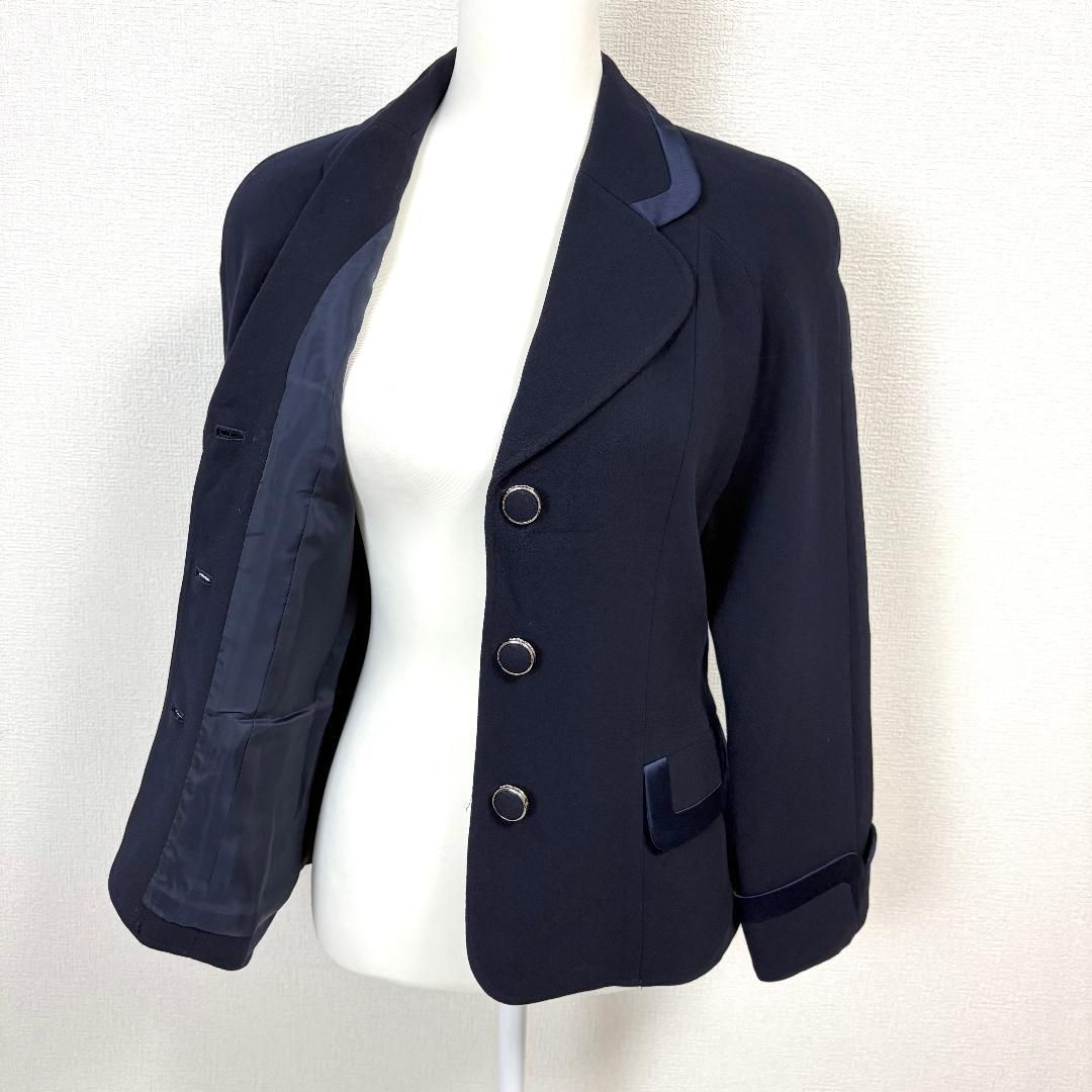 美品】 courreges テーラードウールジャケット 9AR ネイビー 無地 