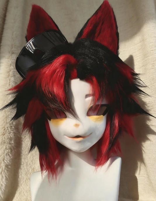 着ぐるみヘッド kigurumi NO 218 キツネ 赤 黒 ファースーツ 全頭ヘッド ケモノ マスク ぬいぐるみ コスプレ コスチューム 一点物
