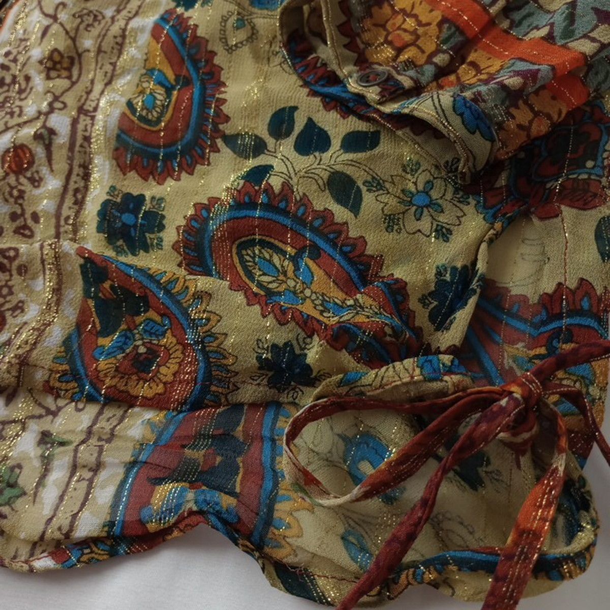 ◯ Desigual デシグアル ペイズリー シアーシャツ タッセル XL (82E＋7313)26H