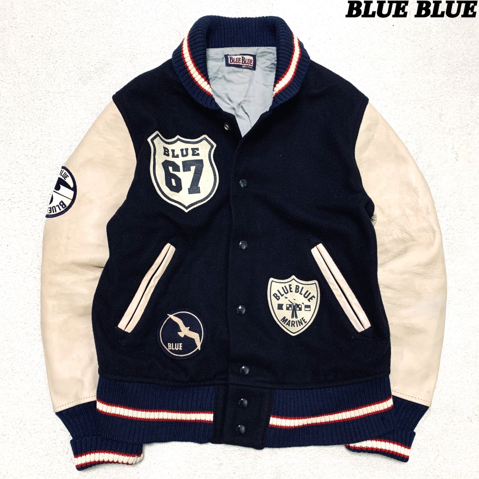 BLUE BLUE スタジャン バーシティジャケット 袖レザー 切り替え 牛革