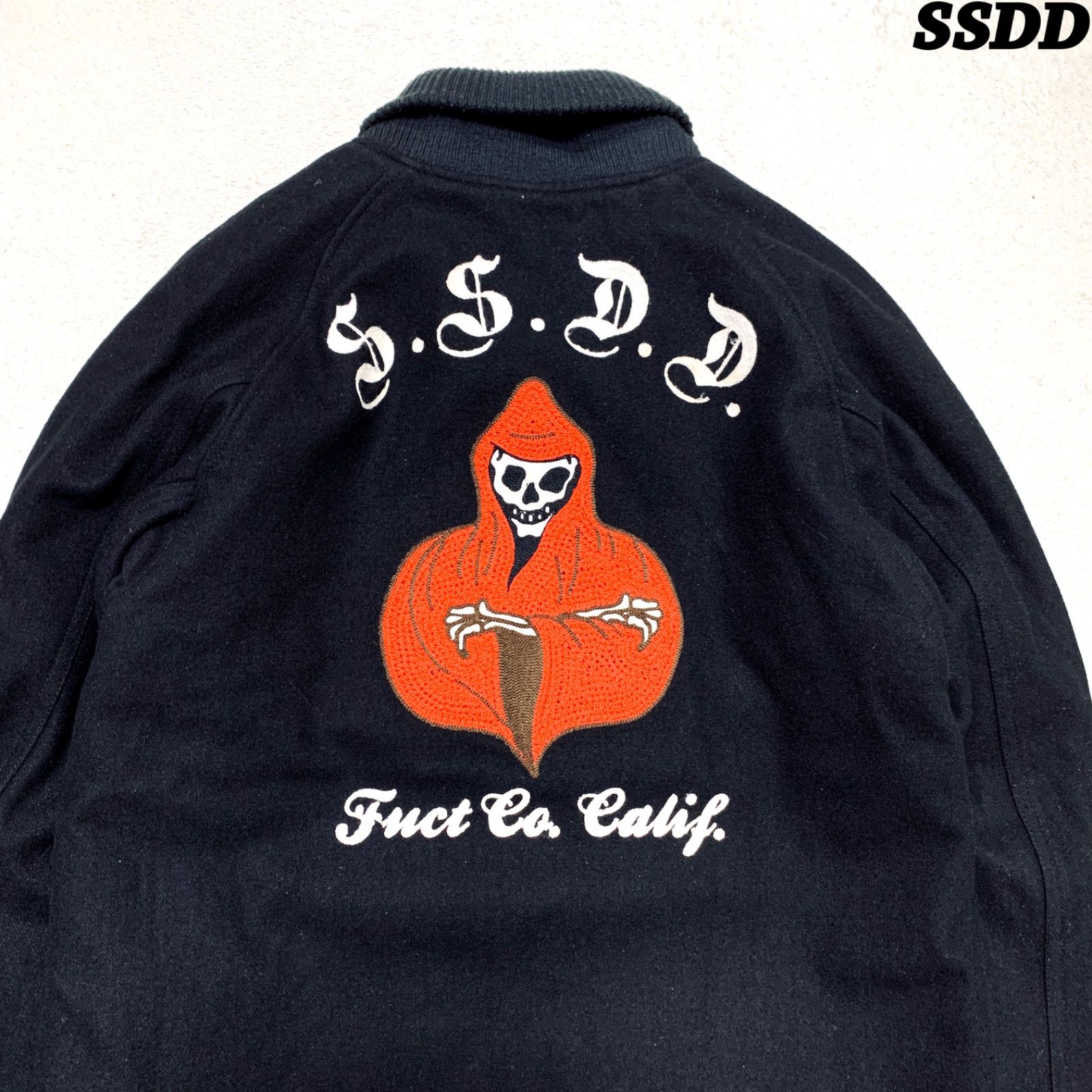 SSDD FUCT バック刺繍　ファラオジャケット　ホットロッド FUCT SSDD Pharaoh Jacket スタジャン バーシティジャケット ファラオ