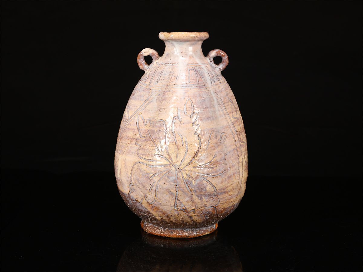 宇田川聖谷】 萩焼 花入 花瓶／共箱のダメージあり 美品s！CN815