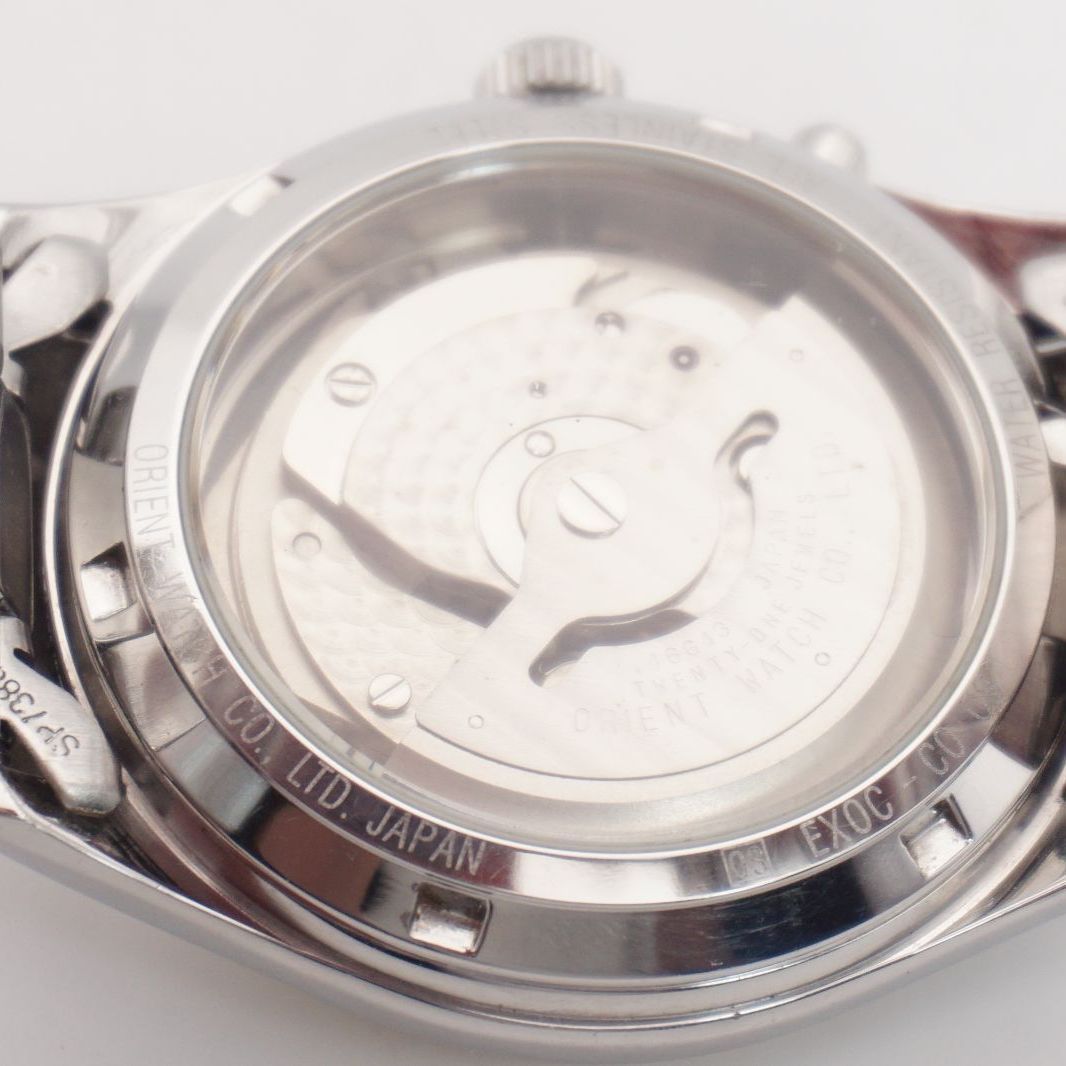  ORIENT STAR オリエントスター 自動巻 パワーリザーブ デイト メンズ クリーム文字盤 SSケース 裏スケ 機械式 腕時計 ビンテージ 時計 冷房対策 自動巻き時計 腕時計(アナログ)