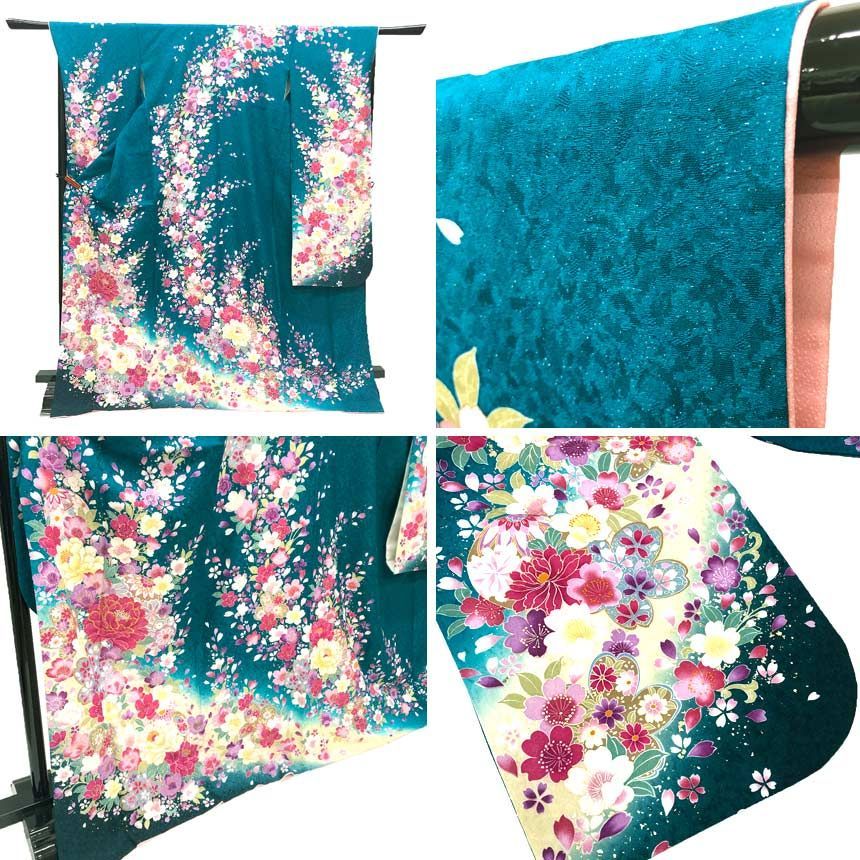 京やD034 正絹 振袖 絹100％ 大きなサイズ トールサイズ 裄長め 身丈