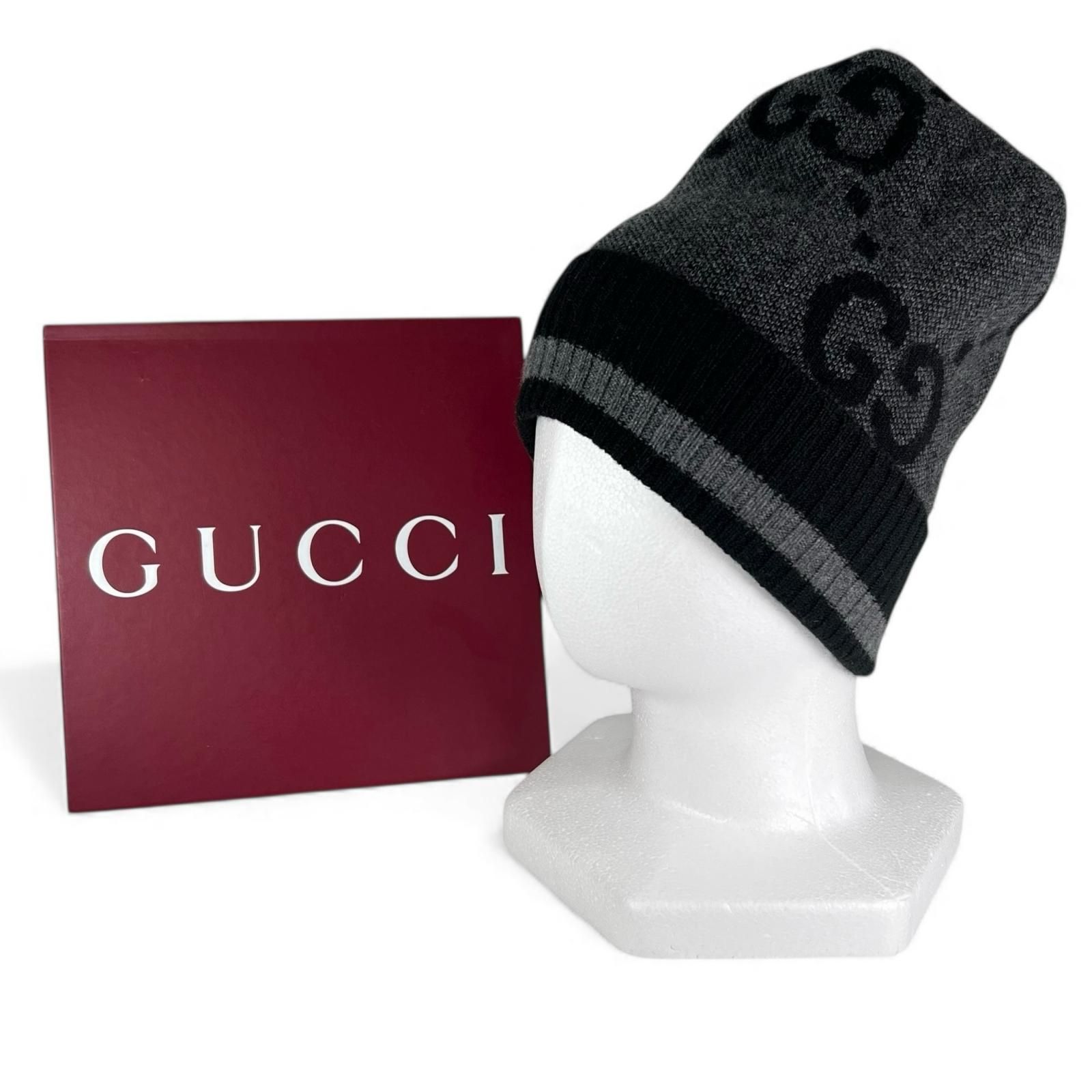 未使用品△GUCCI グッチ 676827 カシミヤ100％ GG ニットキャップ 帽子