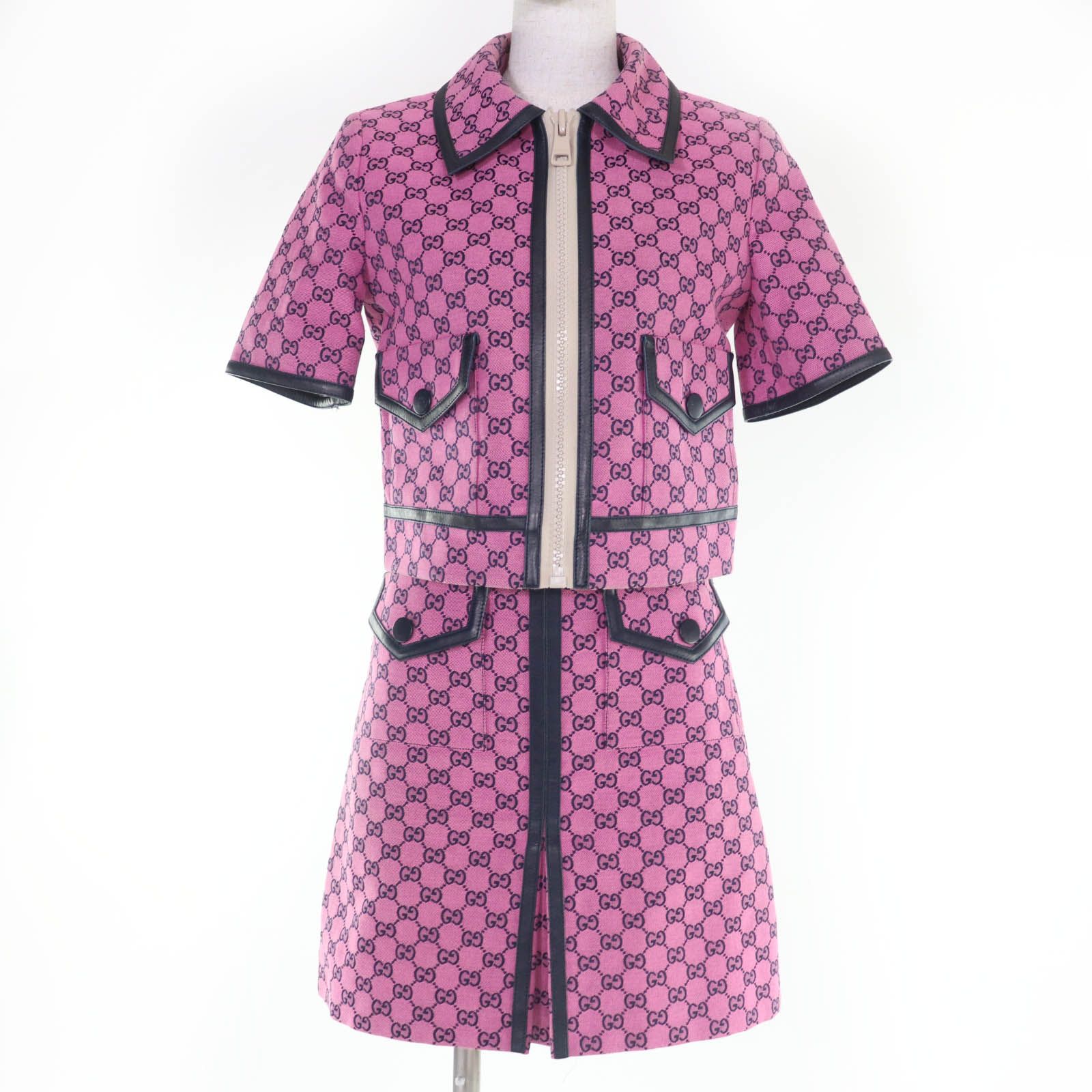 美品☆GUCCI グッチ 663819 657839 GGキャンバス レザー使い 半袖