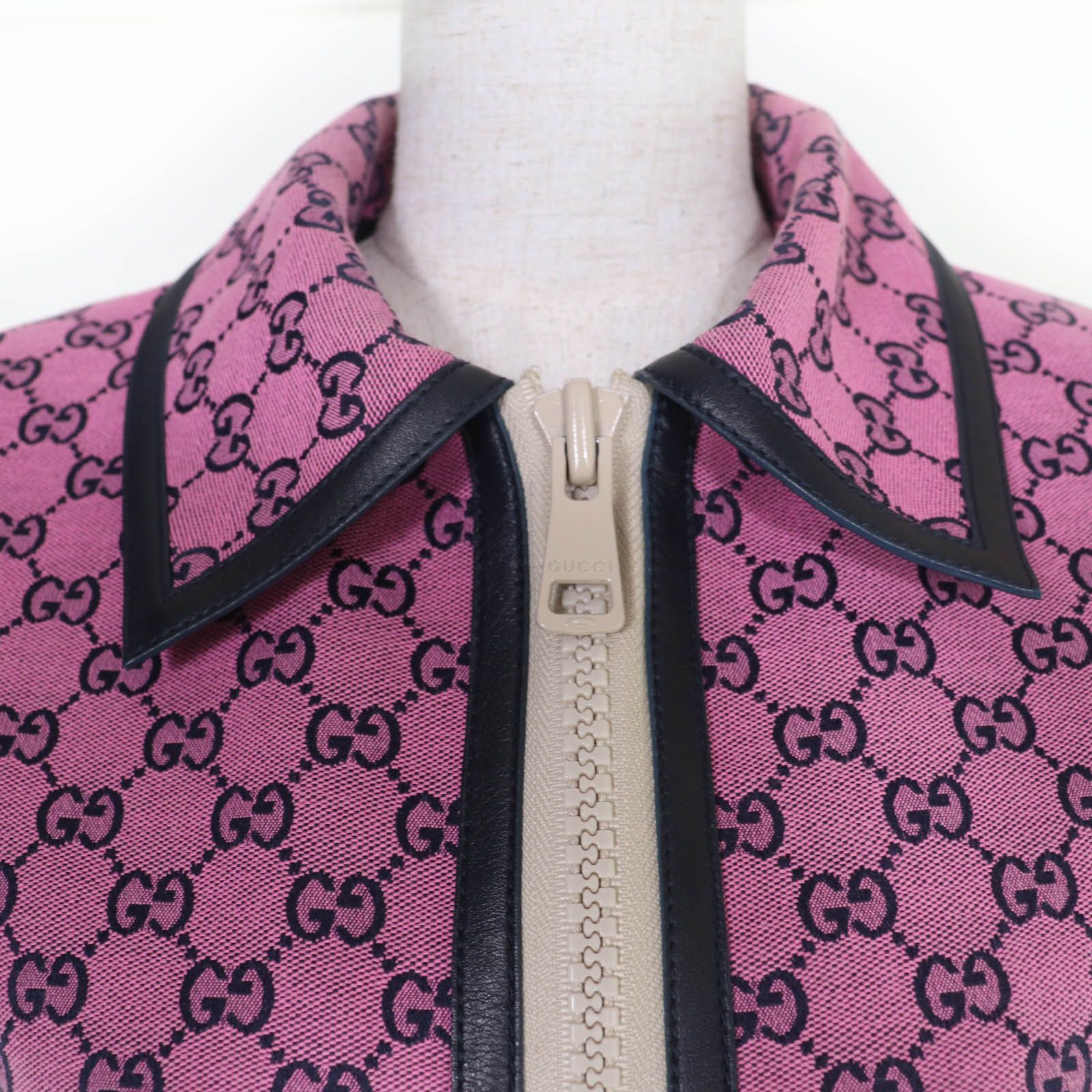 美品☆GUCCI グッチ 663819 657839 GGキャンバス レザー使い 半袖