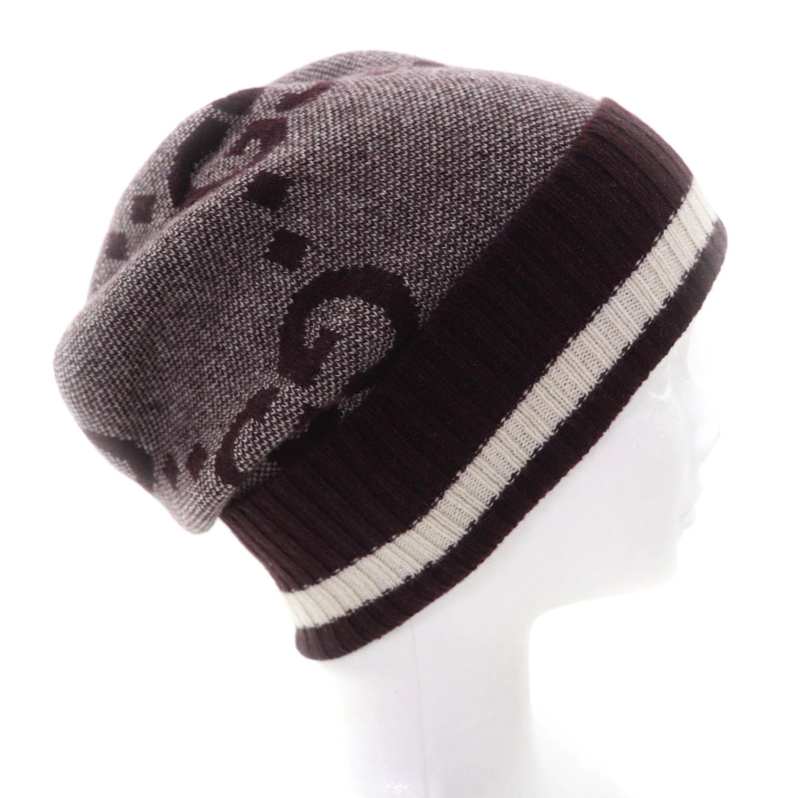 美品 GUCCI グッチ ジャンボGG柄 キャップ 帽子 未使用品◇GUCCI グッチ 676827 ジャンボGG カシミア100％ ニット