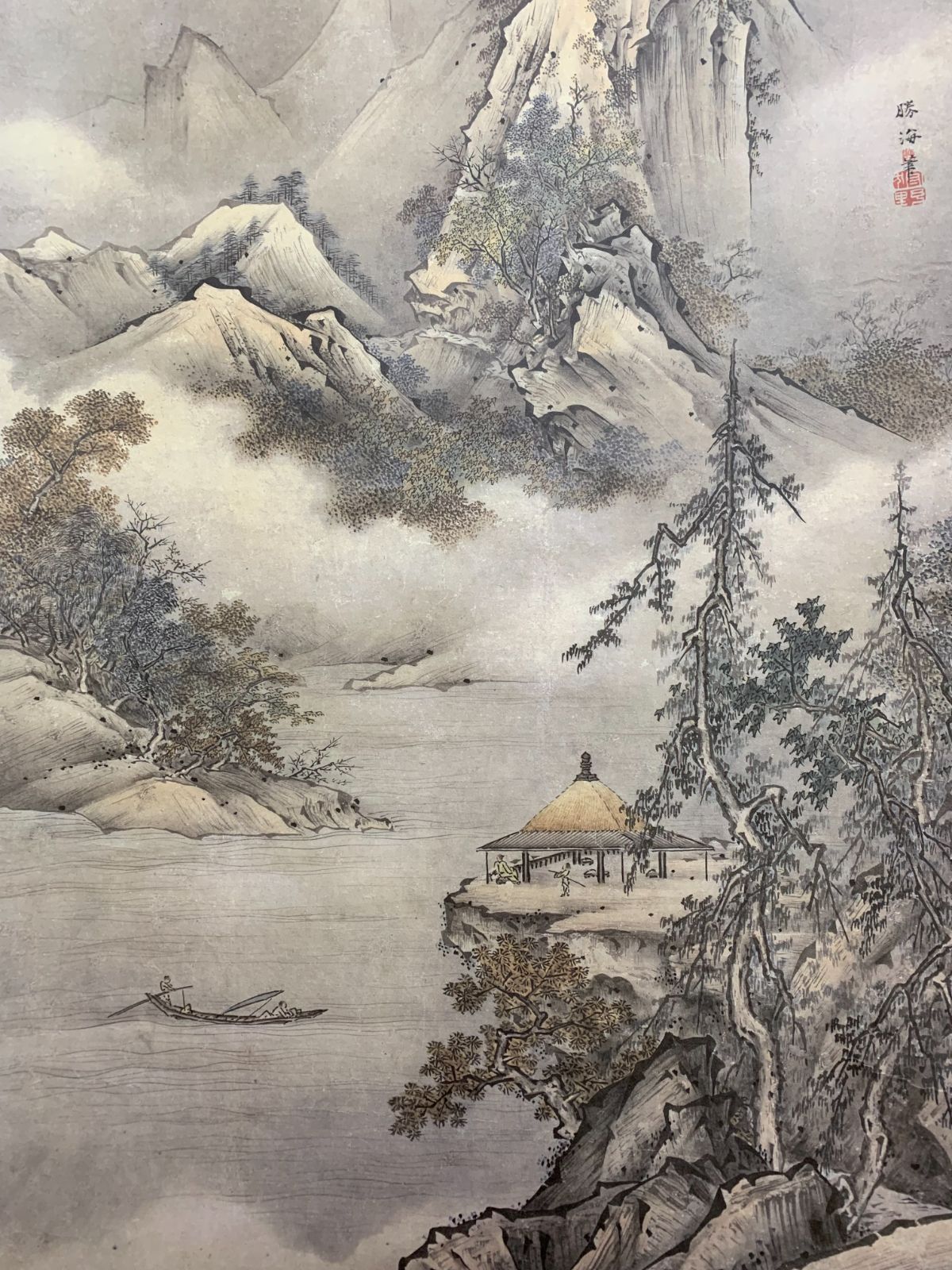 掛け軸】266 狩野芳崖「月夜山水図」複製画 フェノロサと親交 長門の人