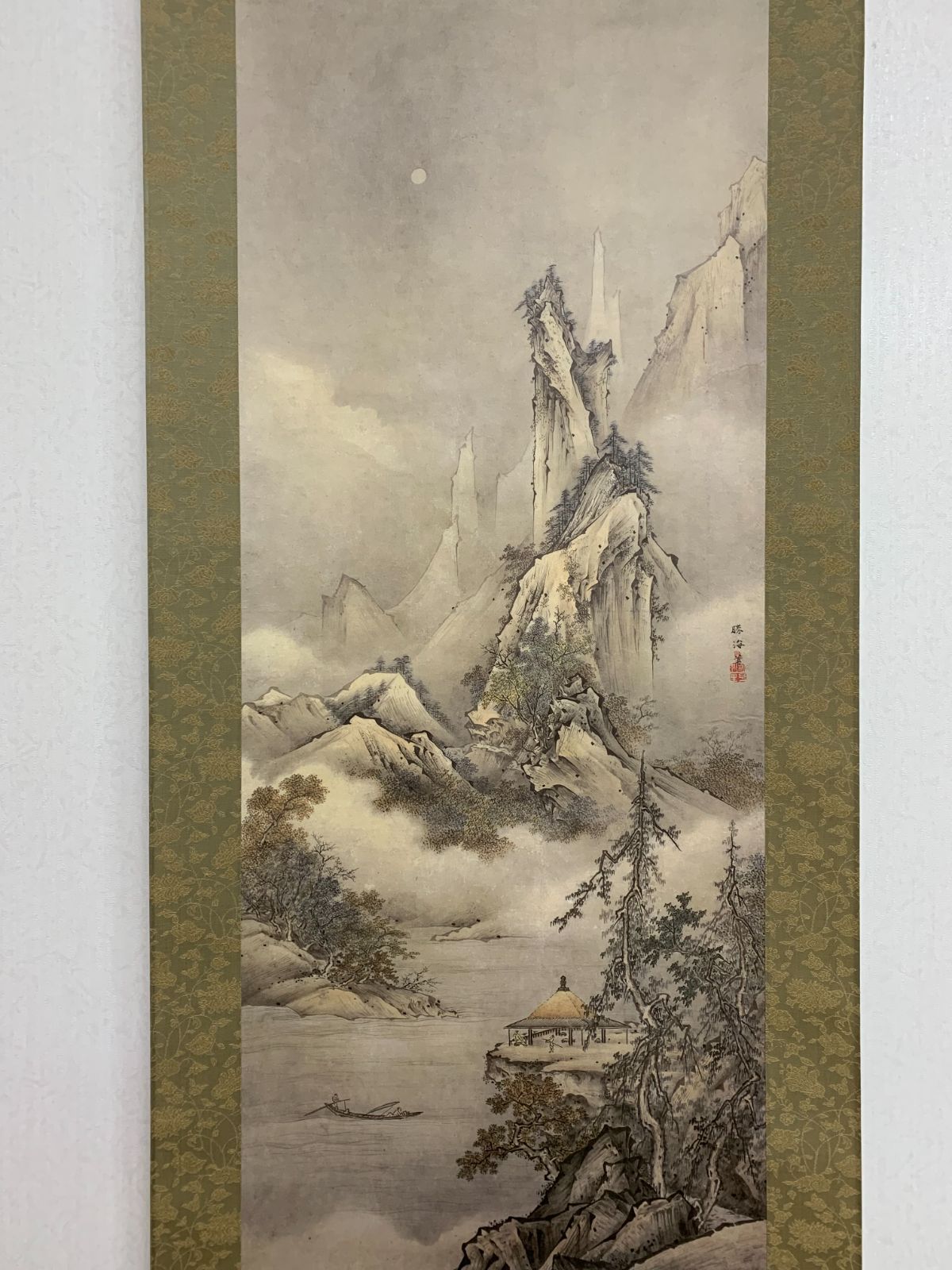 掛け軸】266 狩野芳崖「月夜山水図」複製画 フェノロサと親交 長門の人