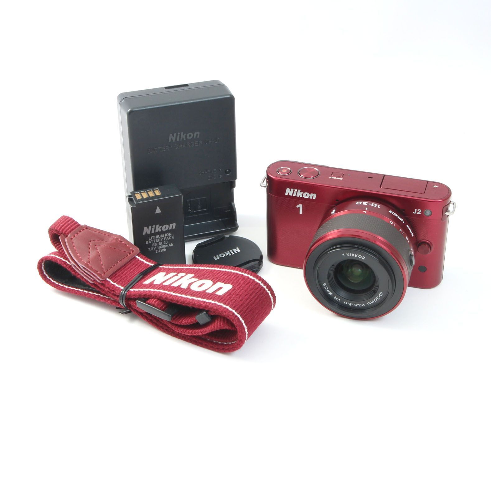 シャッター数2250回】 ニコン Nikon1 J2 レッド + 1NIKKOR 10-30mm VR