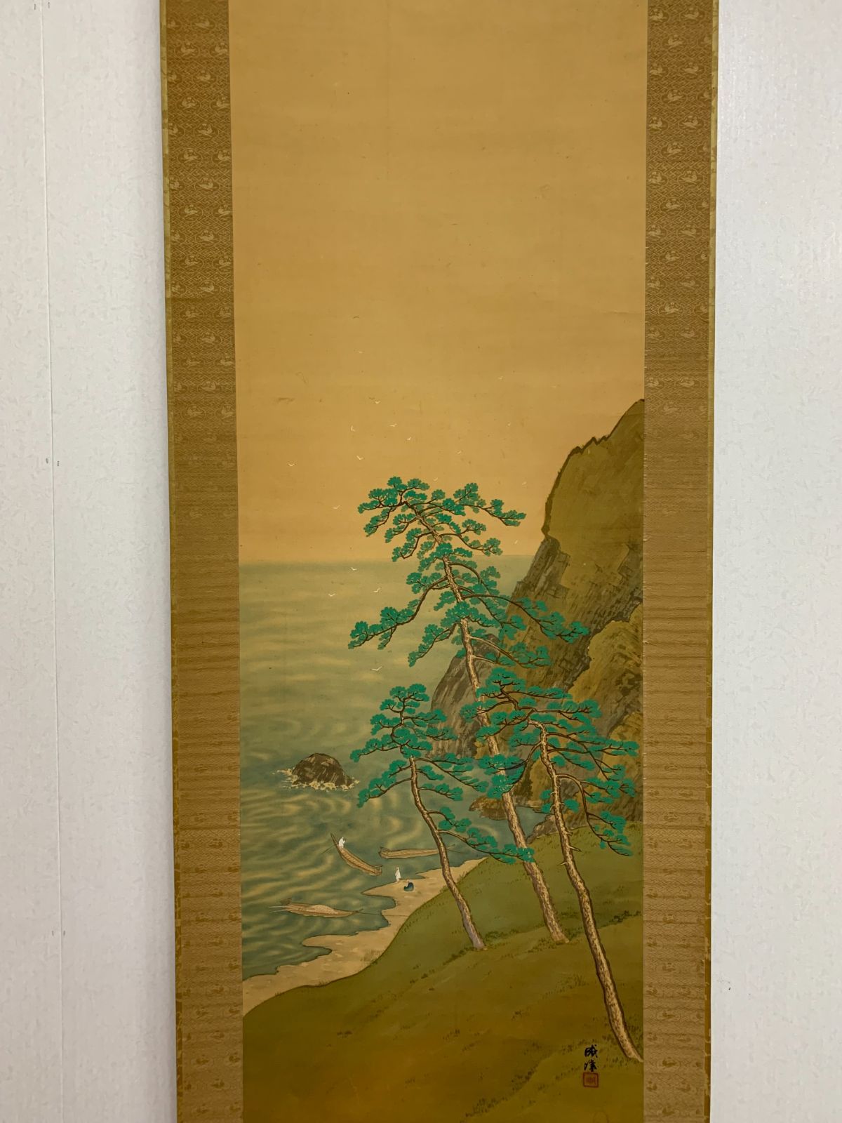 直僊/直?/山水田家図/掛軸☆宝船☆Z-577 直僊/直?/山水田家図/掛軸☆宝船☆Z-577