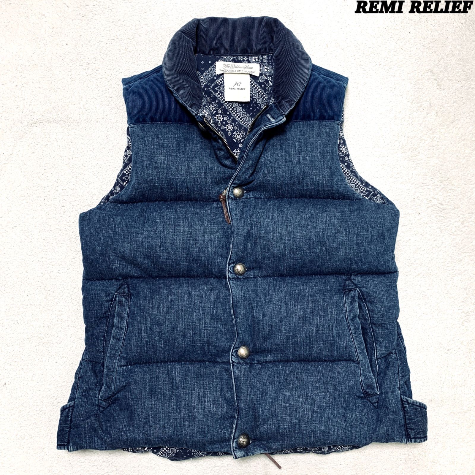 REMI RELIEF ダウンベスト デニム コンチョボタン コーデュロイ 