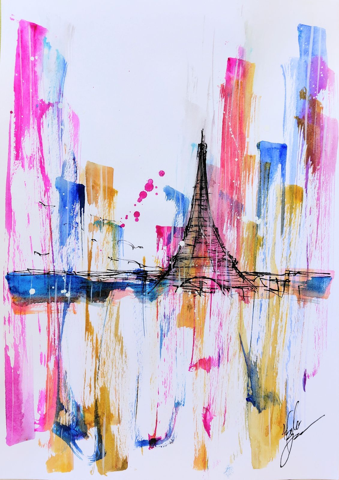 原画#236 エッフェル塔 パリ フランス 水彩画 ドローイング インテリア