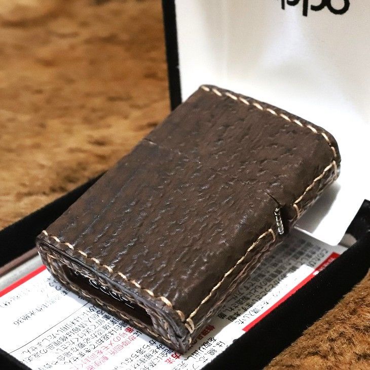 革巻きZIPPO リザード革 ブラウン 天然石 ジッポ 茶 革製 ZIPPO 