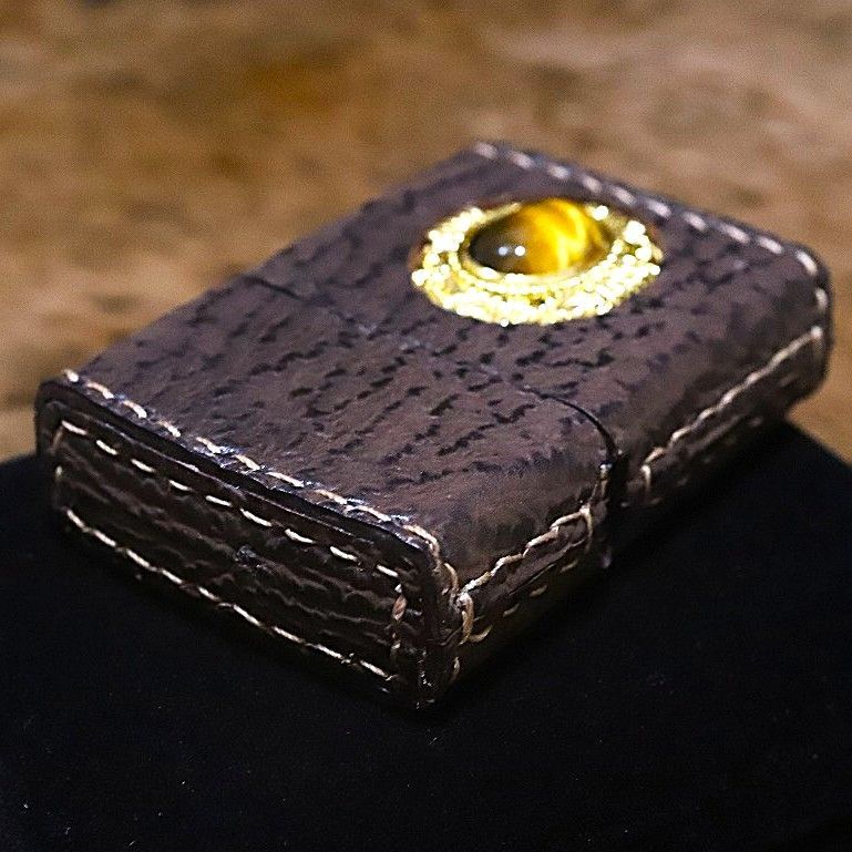 革巻きZIPPO リザード革 ブラウン 天然石 ジッポ 茶 革製 ZIPPO 