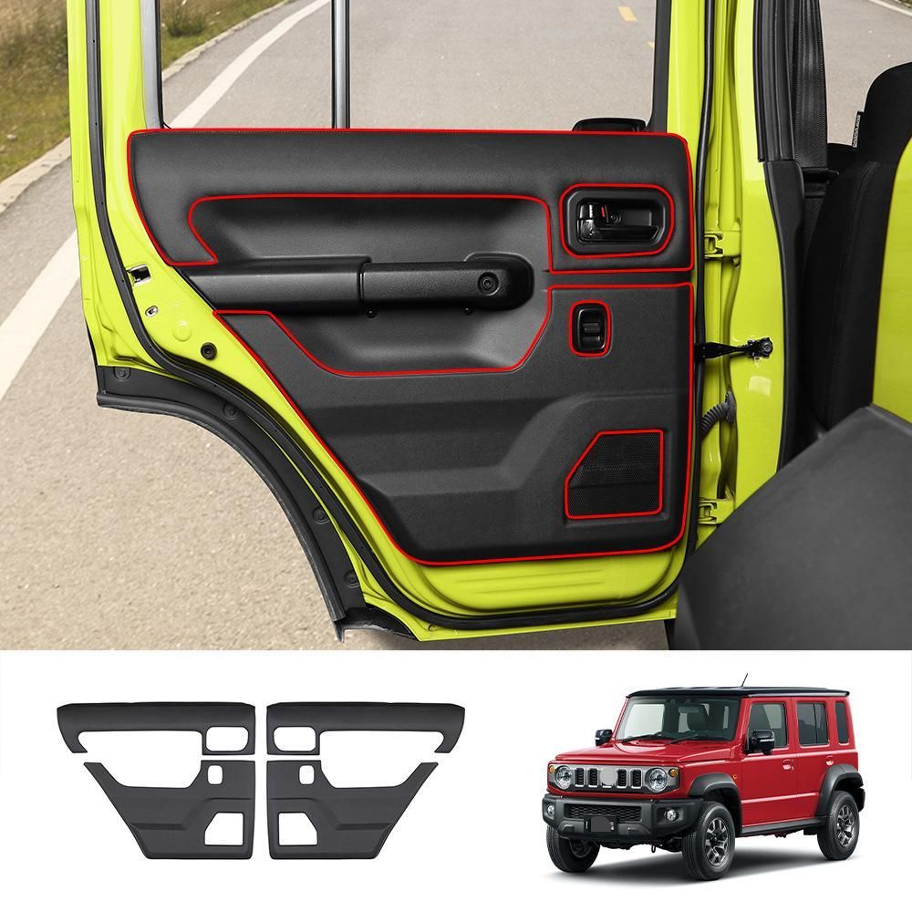 【送料無料】スズキ ジムニー / Suzuki Jimny JC74 2025年式対応 リアドア キックガード 4枚セット レザー調 ブラック 車種専用 キズ防止 耐摩耗 内装保護 3M両面テープ貼付 貼るだけ簡単 無加工 交換用 汚れ対策