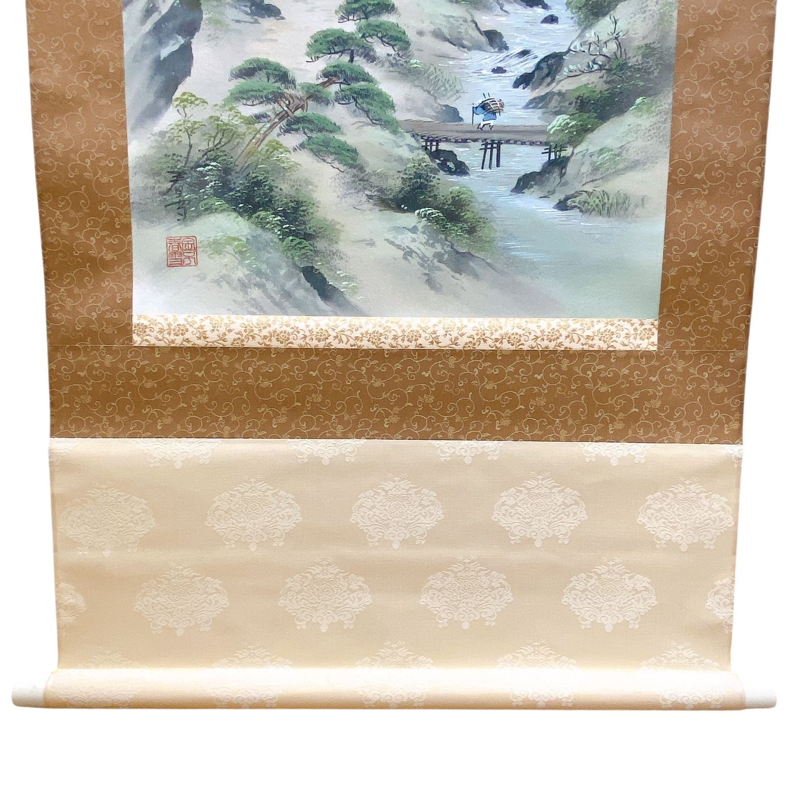 掛け軸　金子春雪　淡彩山水画 ◇ 掛け軸 金子春雪 淡彩山水 共箱 一尺五寸巾立 掛軸 ◇ - メルカリ