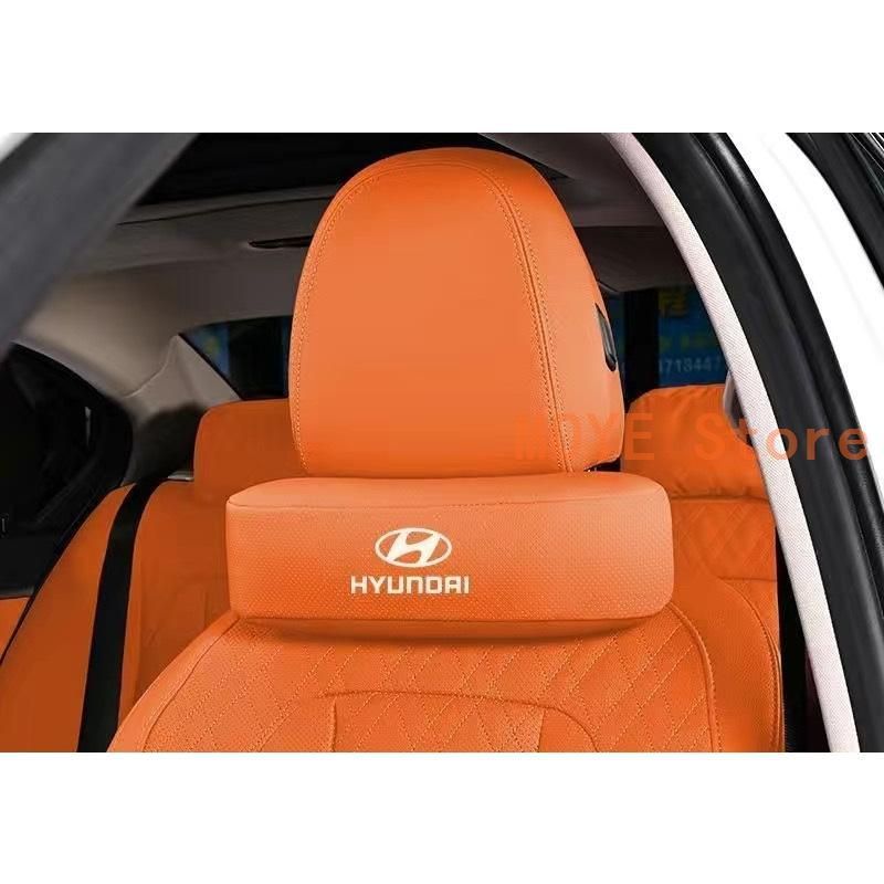 新品ヒュンダイ HYUNDAIオレンジ車用ネックパッド 首クッション ヘッドレスト ネックピロー レザー 通気性 頚椎サポート 2個セットqp0116