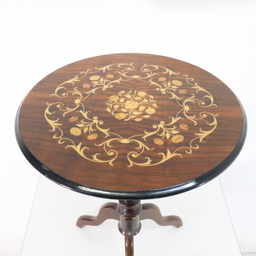 イタリア製 象嵌装飾 サイドテーブル Φ50cm 高さ62cm ワインテーブル