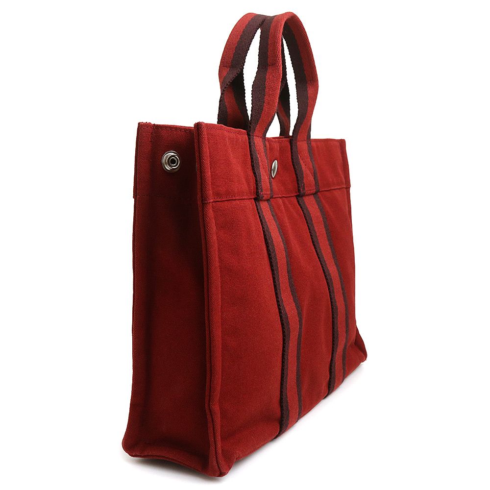 エルメス フールトゥ PM コットンキャンバス レッド ボルドー トート