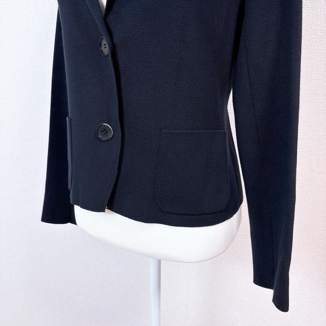美品】FOXEY ニット地テーラードジャケット 38 無地 ダークネイビー