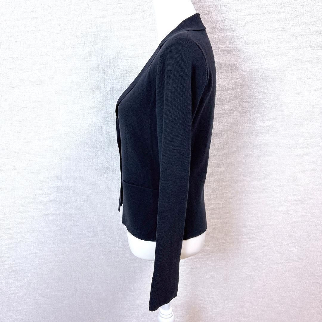 【美品】FOXEY ニット地テーラードジャケット 38 無地 ダークネイビー 美品】FOXEY ニット地テーラードジャケット 38 無地 ダークネイビー