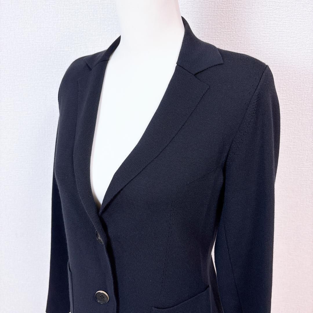 美品】FOXEY ニット地テーラードジャケット 38 無地 ダークネイビー