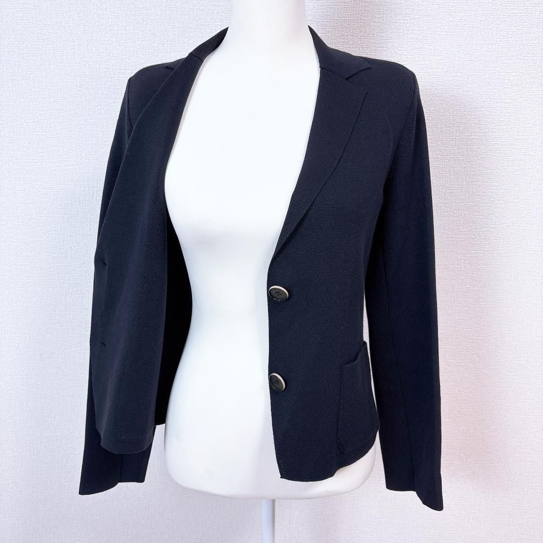 【美品】FOXEY ニット地テーラードジャケット 38 無地 ダークネイビー 美品】FOXEY ニット地テーラードジャケット 38 無地 ダークネイビー